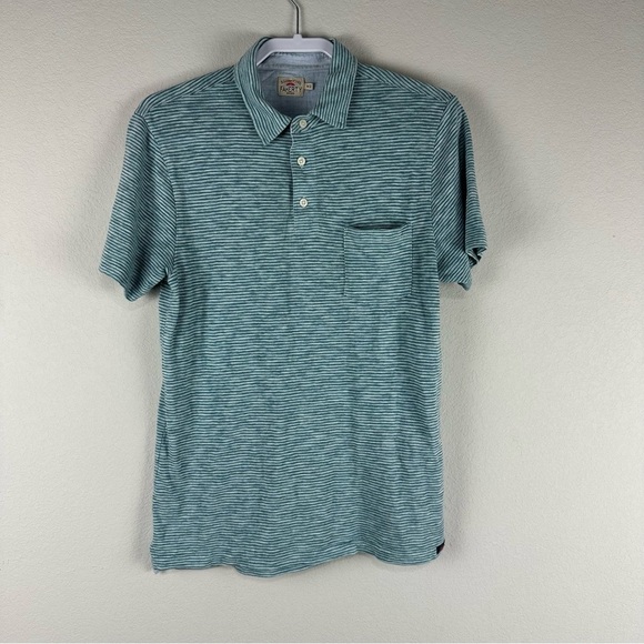 Faherty Men’s Blue Stripe Heather 3 Button Short Sleeve Polo Shirt Size Medium - Picture 1 of 5